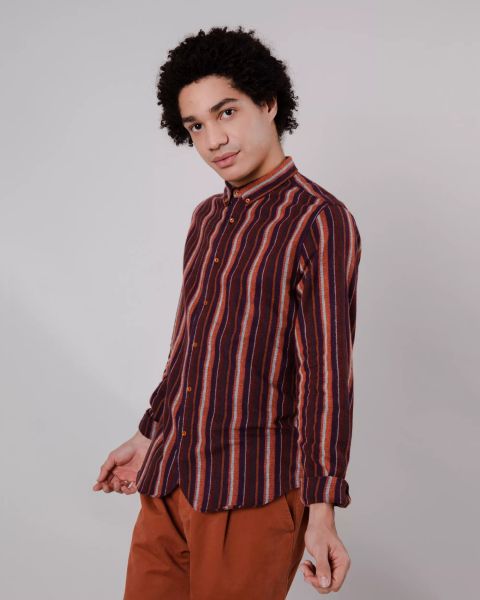 Long Sleeved Shirts Custom Men Barre Flannel Regular Shirt Orange
