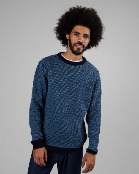 Contrast Wool Cashmere Sweater Navy Versatile Men Knitwear