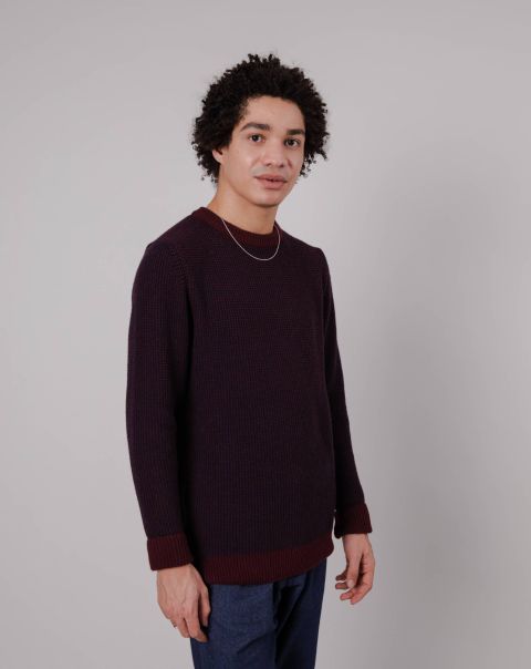 Knitwear Men Contrast Wool Cashmere Sweater Bordeaux Tailored