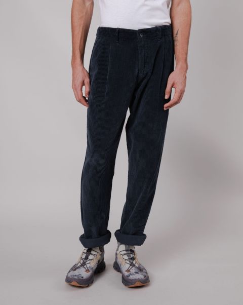 Vintage Corduroy Pleated Pants Navy Pants Men
