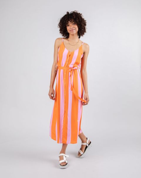 Top-Notch Color Block Strap Dress Orange Women Dresses & Jumpsuits