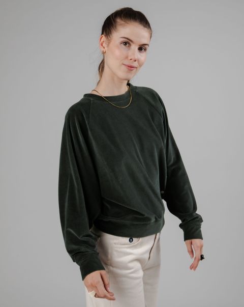 Women Top Velvet Raglan Sweatshirt Green Sweatshirts