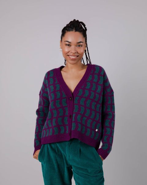 Affordable Knitwear Women Geo Wool Cardigan Mulberry