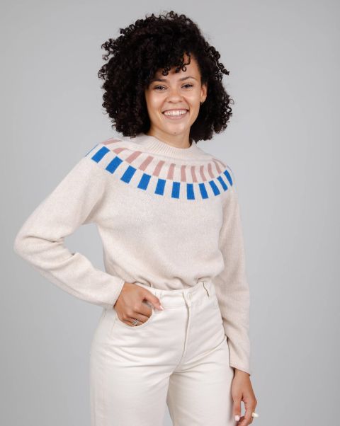 Trendy Women Cube Jacquard Sweater Ecru Knitwear