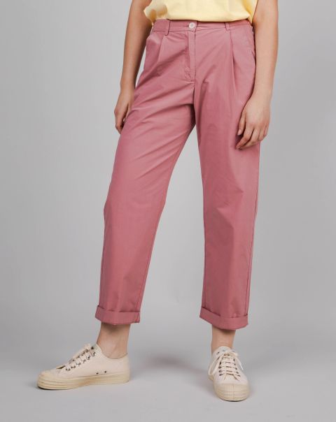 Comfortable Pants Women Elastic Pleated Chino Dusty Pink