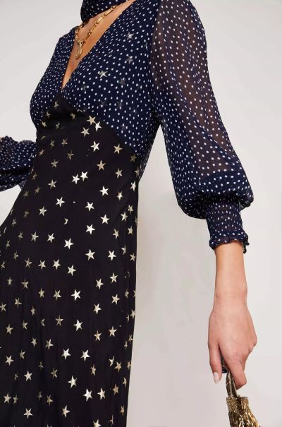 Erin - Silk V-Neck Dress Mixed Star Dot Cozy Dresses Women
