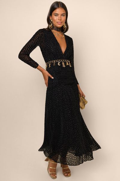Dresses Women Tailored Racquel - Silk-Velvet Dress Black Polka Dot Burnout