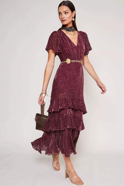 Scatter Devore Bordeaux Efficient Dresses Women Gilly - Velvet Midi Dress