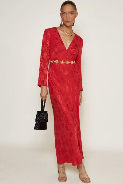 Tabetha - Jacquard Midi Dress Women Lowest Price Guarantee Dresses Daisy Jacquard Red