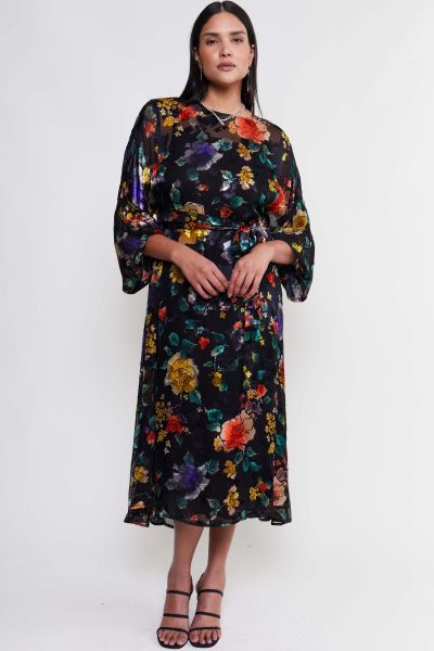 Ombré Bloom Black Pia - Silk-Devoré Dress Women Now Dresses