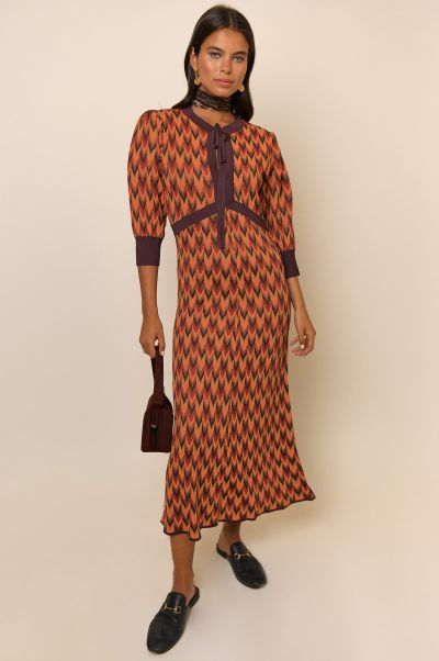 Orange Brown Chevron Dresses Solid Women Petra - Chevron-Knit Dress