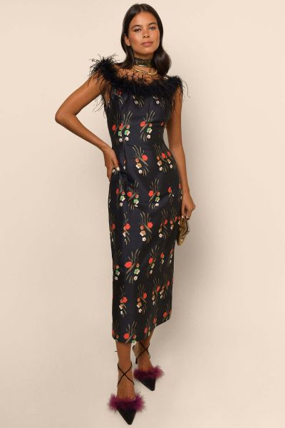Dresses Sale Black Cherry Blossom Winslett - Feathered Silk Dress Women