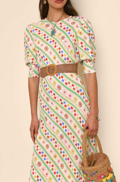 Jess - Crewneck Midi Dress Dresses Refashion Cream Retro Stripe Women
