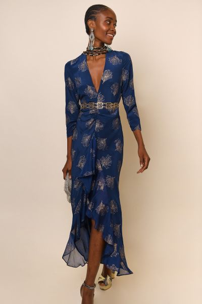 Rose - Open-Back Silk Dress Women Dresses Ergonomic Midnight Glitter Feather
