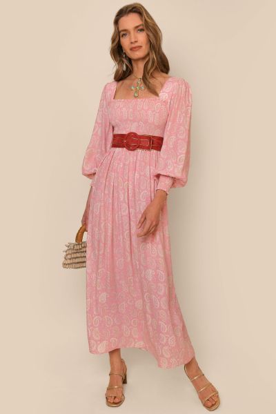Women Marianne - Shirred Midi Dress Dresses User-Friendly Paisley Stamp Pink
