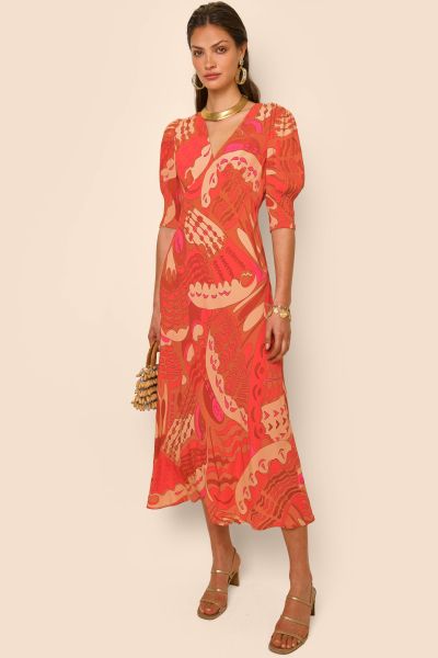 Dresses Women Butterfly Red Zadie - V-Neck Midi Dress Personalized