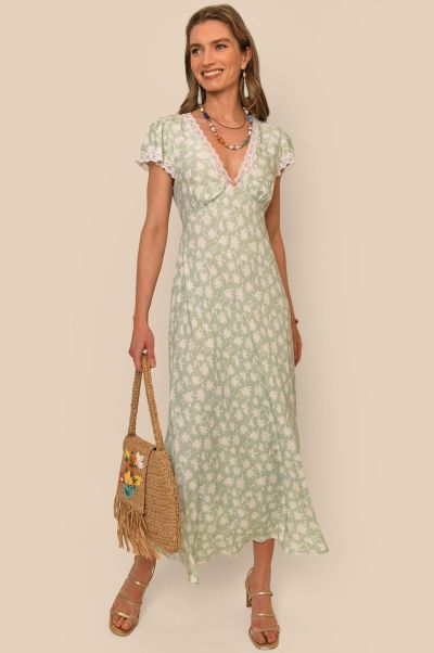 Buy Vintage Daisy Green Dresses Women Clarice - Satin Midi Dress