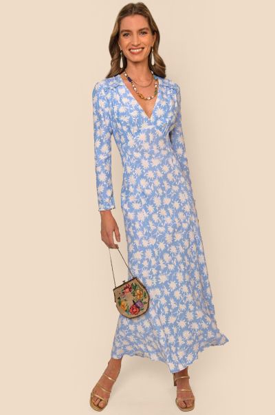 Dresses Vintage Daisy Blue Women Comfortable Clover - Satin Midi Dress