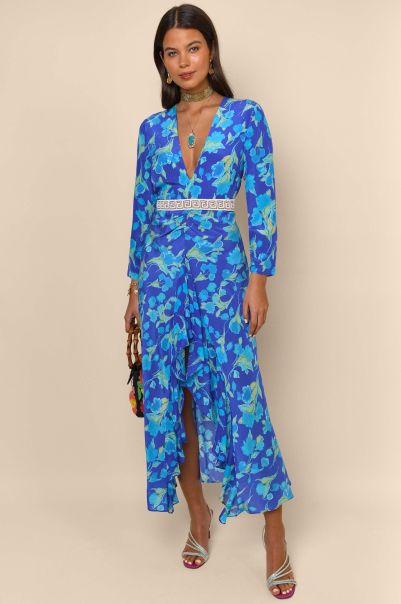 Rose - Silk Open-Back Dress Dresses Fast Fontainhas Floral Cobalt Women