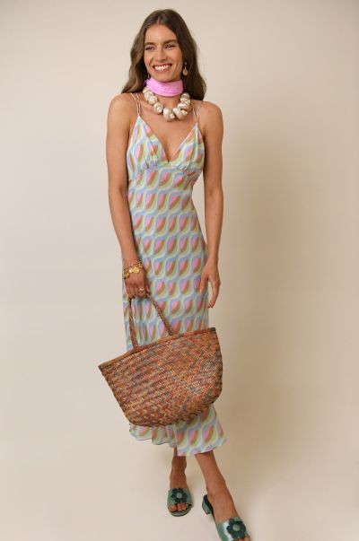 Personalized Dresses Geo Wave Women Palermo - Silk Midi Dress