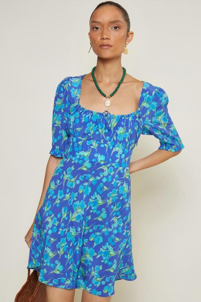 Affordable Women Lilita - Silk Mini Dress Fontainhas Floral Cobalt Dresses
