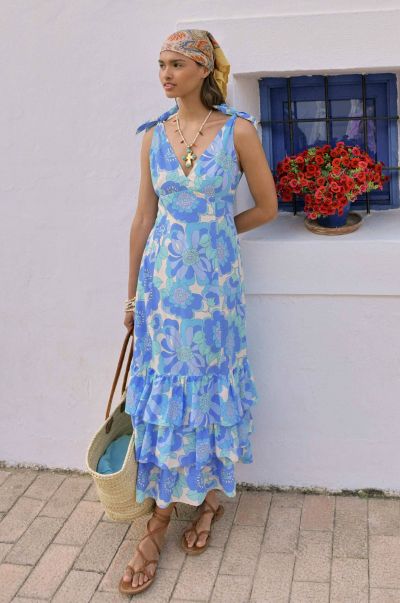 Dresses Women Emi - Cotton Midi Dress Parisian Daisy Blue High-Quality