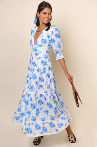 Blue Victoria Floral Adelaide - Backless Midi Dress Women Free Dresses