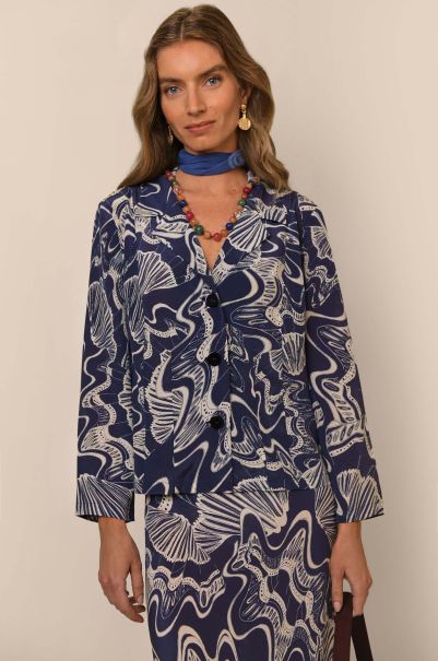 Maisie - Silk Shirt-Jacket Navy Psychedelic Shell Women Tops Exceed