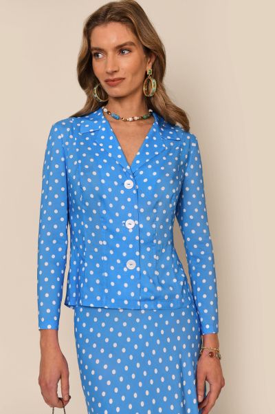 Polka Dot Blue Maisie - Collared Shirt Women Purchase Tops