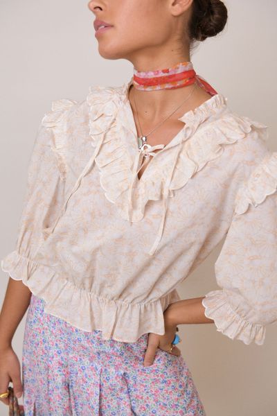 Exclusive Pearl Shell Light Cream Tops Women Albie - Blouse With Ruffles