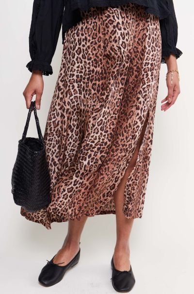 Georgia - Pleated Silk Skirt Women Skirts Leopard Easy