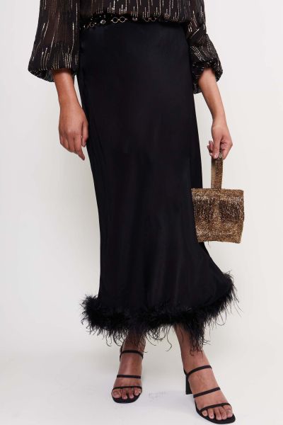Compact Black Feather Kelly - Feathered Midi Skirt Women Skirts