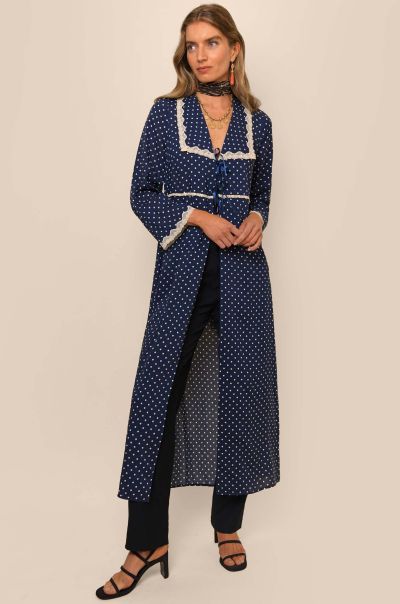 Polka Dot Navy Mallory - Duster Jacket Loungewear Women Deal