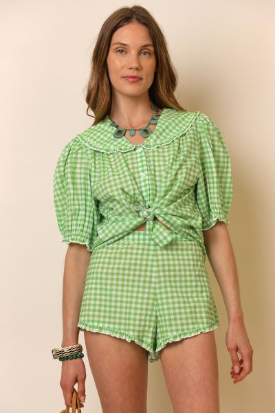 Women Mint Gingham Price Slash Loungewear Alva - Cotton Pyjama Set