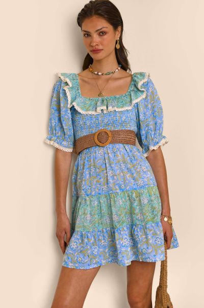 Sarasa Blue Mix Loungewear Harlow - Tiered Mini Dress Women Dependable