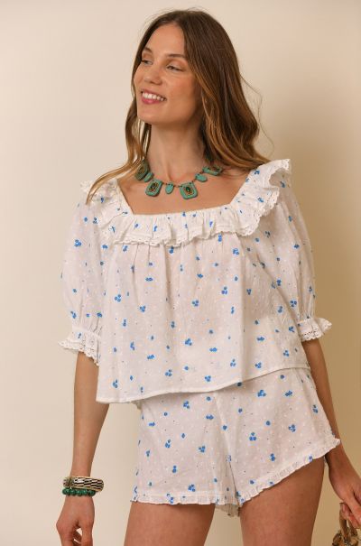 Loungewear Cece - Cotton Pyjama Set Women French Petal Embroidery Convenient