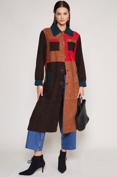 Patchwork Red Green Brown Efficient Women Coats And Jackets Milly - Suede Jacket