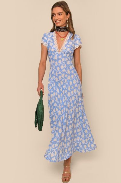 2024 Women Clarice - Satin Midi Dress Vintage Daisy Blue Bridesmaids