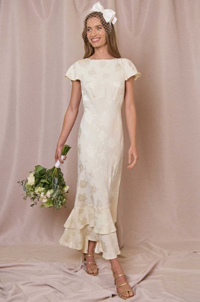 Women Ergonomic Liberty - Poppy-Pattern Dress Bridesmaids Ivory Poppy Jacquard