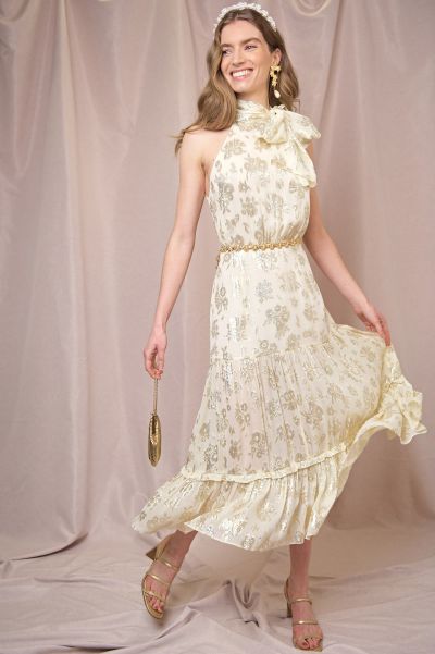 Eleanor - Silk-Metallic Dress Bargain Women Bridesmaids Gold Lurex Jacquard
