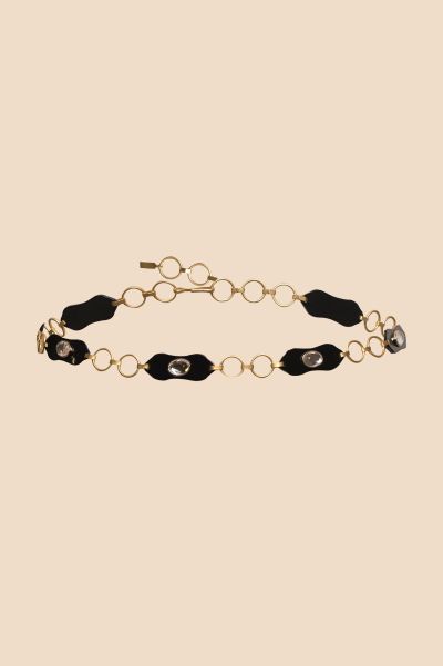 Luella - Gold-Plated Belt Gold + Black Resin Clear Stone Comfortable Women Jewellery