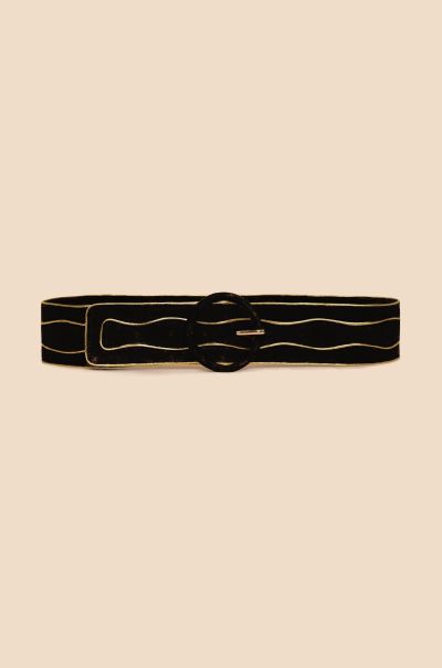 Women Black And Gold Flash Sale Catalina - Leather Suede Belt Belts