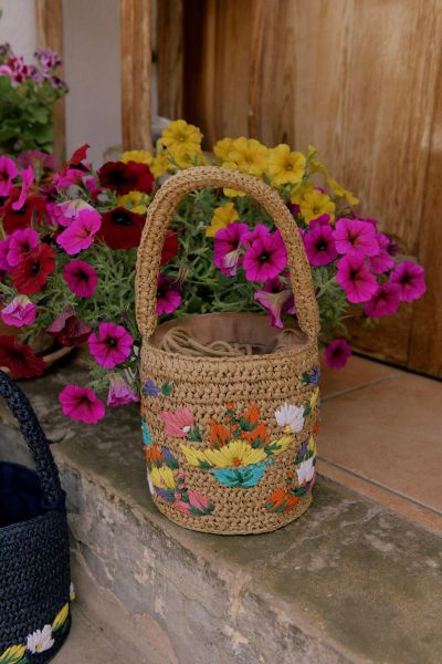 Store Ailish - Raffia Bucket Bag Women Neutral Embroidery Bags