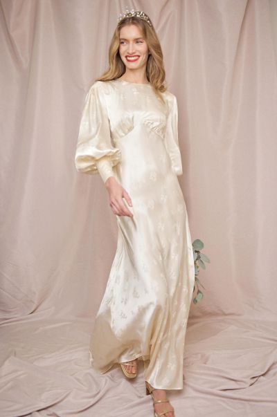 Women Clementine - Silk Gown And Train Ceremony Deal Rose Bud Silk Jacquard