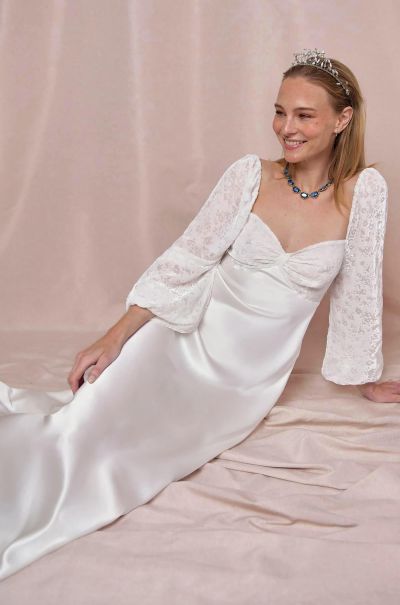 Gio - Velvet-Silk Dress Velvet Burnout Ivory Streamline Women Registry