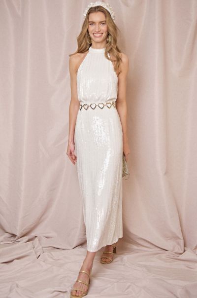 Vivienne - Sequin Halter Dress Party Women Online Sequins Ivory