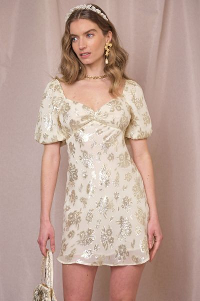 Exclusive Gold Lurex Jacquard Party Rosalia - Silk Mini Dress Women