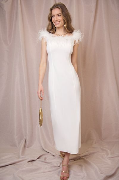 Women Winslett - Feathered Midi Dress Spacious Party Ivory Feathers